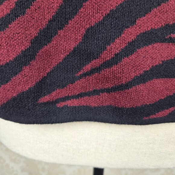 MICHAEL Michael Kors Size Large Maroon Black Zebra Stripe Mockneck Sweater - Picture 5 of 12